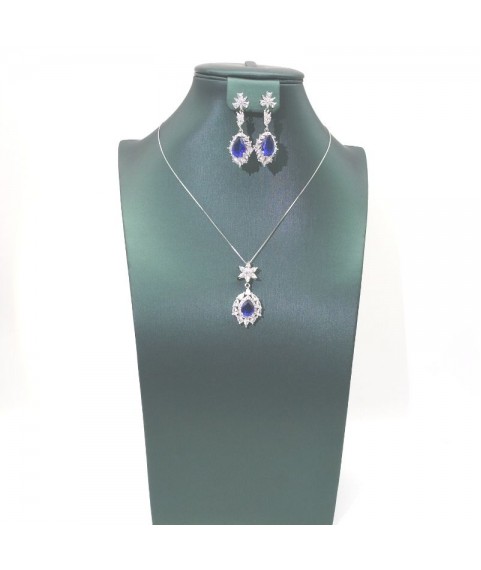 Natural sapphire necklace and ear stud set