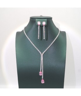 Natural pink jewel water drop necklace set