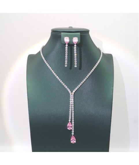 Natural pink jewel water drop necklace set