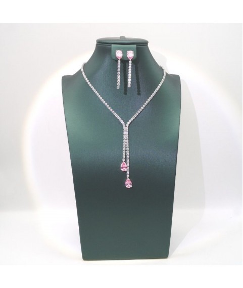 Natural pink jewel water drop necklace set