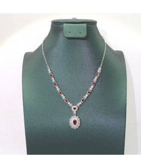 Natural ruby inlaid flower gem necklace