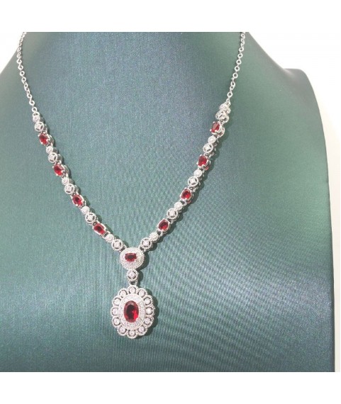 Natural ruby inlaid flower gem necklace