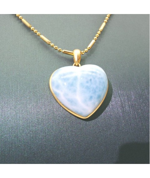 Natural larimar heart pendant  necklace