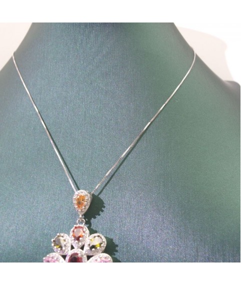 Natural coloured Tourmaline rose gold inlaid flowers pendant necklace  