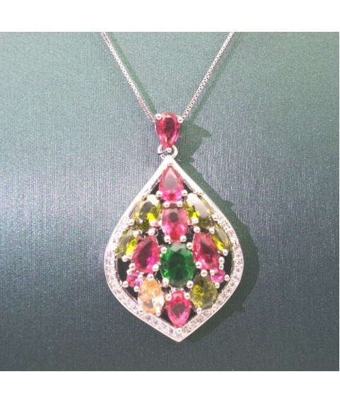 Natural coloured Tourmaline with water drop  jewel  pendant necklace  