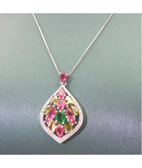 Natural coloured Tourmaline with water drop  jewel  pendant necklace  