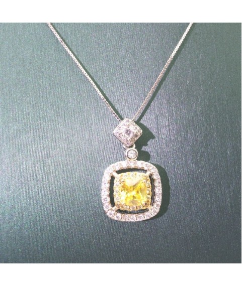  Natural citrine with princess square pendant necklace