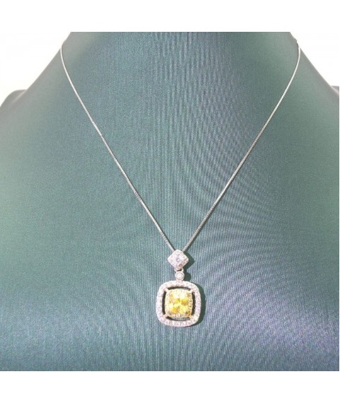  Natural citrine with princess square pendant necklace