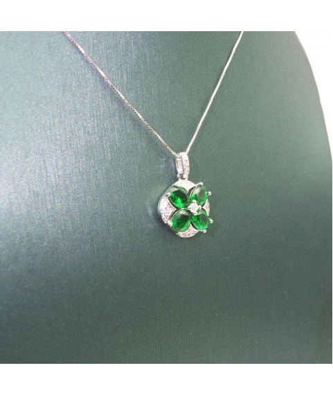 Natural Emeral round clover jewel pendant necklace