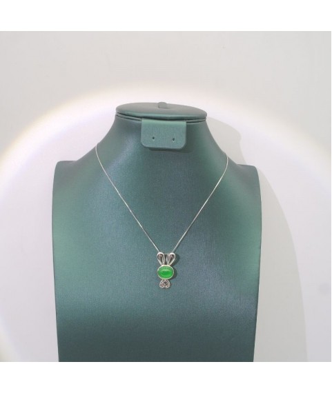 Natural  green chalcecdony rabbit pendant necklace