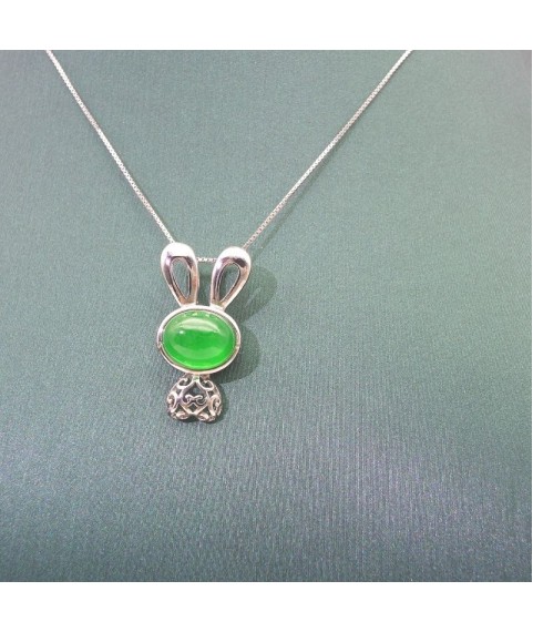 Natural  green chalcecdony rabbit pendant necklace