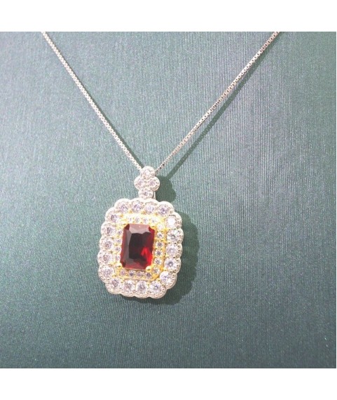 Natural ruby with square pendant necklace