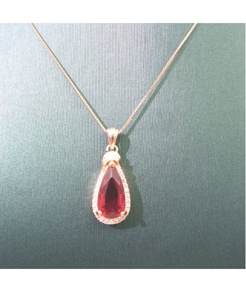 Natural ruby with gold rose pendant necklace