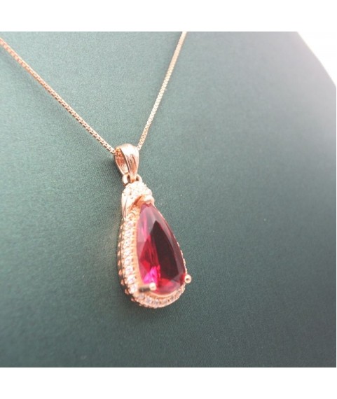 Natural ruby with gold rose pendant necklace