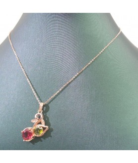 Natural Tourmaline with gold rose gourd pendant necklace