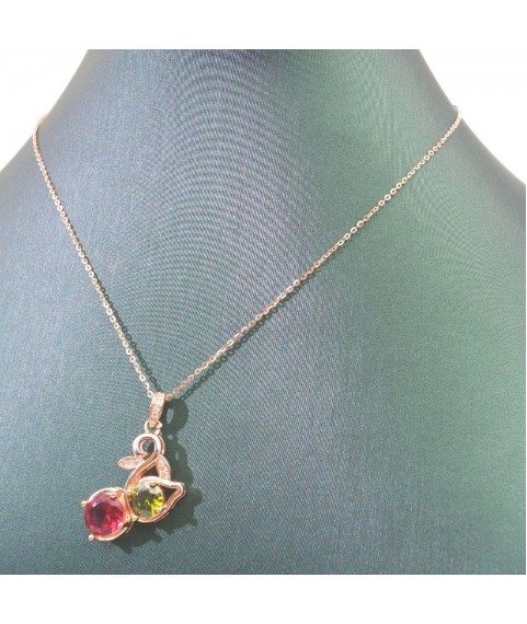 Natural Tourmaline with gold rose gourd pendant necklace