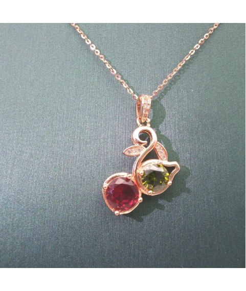 Natural Tourmaline with gold rose gourd pendant necklace