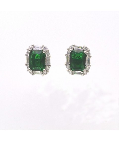 Natural Emeral with princess square jewel ear stud