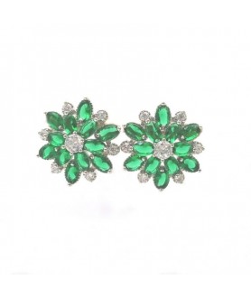 Natural Emeral with stereoscopic flowers jwel ear stud