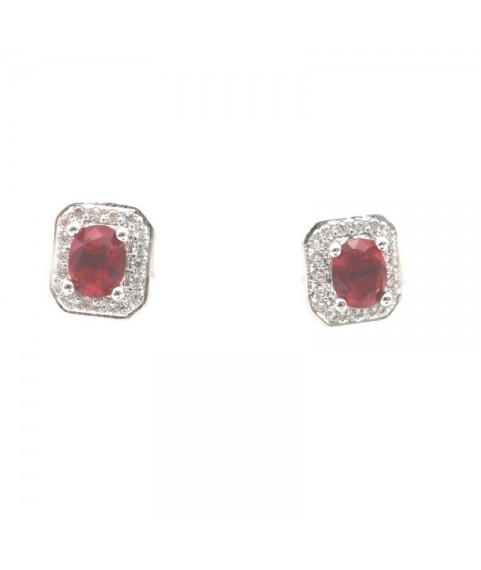 Natural ruby with square jewel ear stud