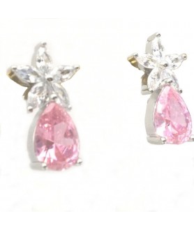 Natural pink jewel with flower and water drop jewel ear stud