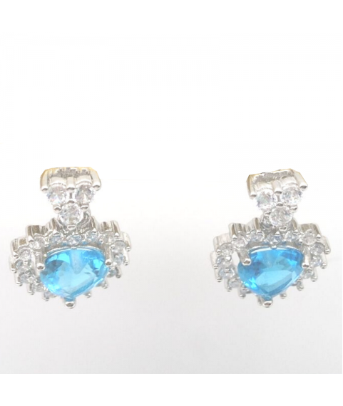 Natural blue topaz with heart jewel ear stud