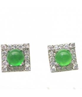 Natural green Chalcedony with square jewel ear stud