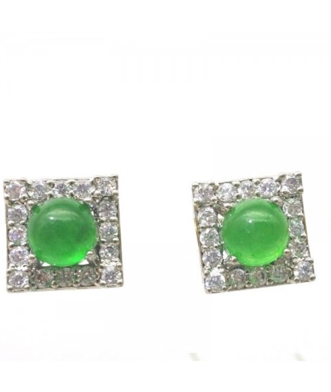 Natural green Chalcedony with square jewel ear stud