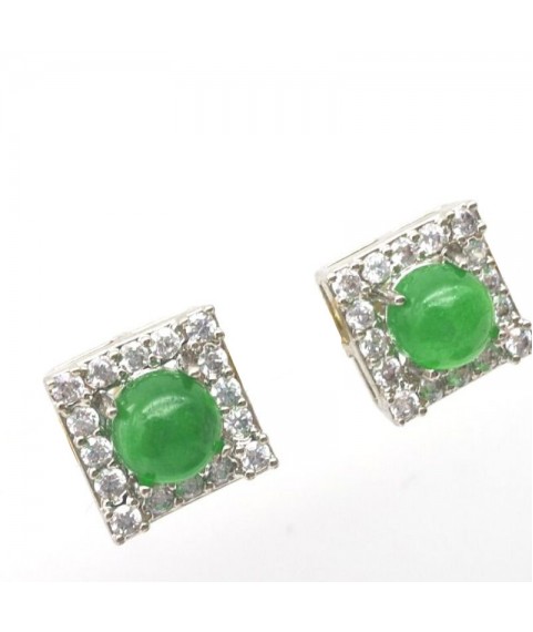 Natural green Chalcedony with square jewel ear stud