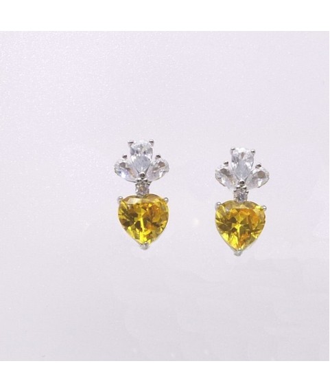 Natural citrine with heart jewel ear stud