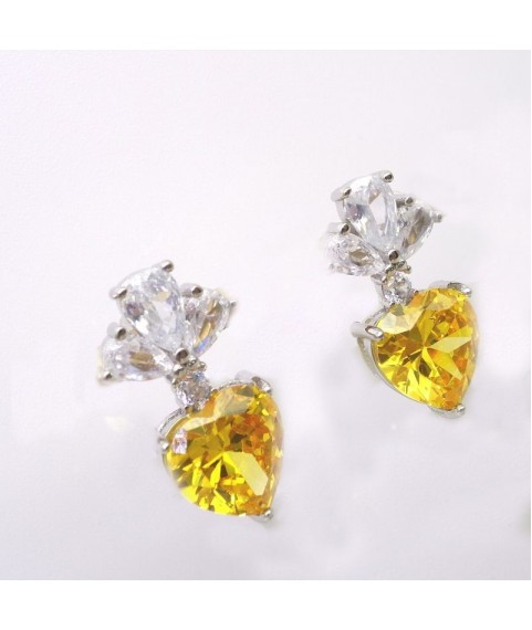 Natural citrine with heart jewel ear stud