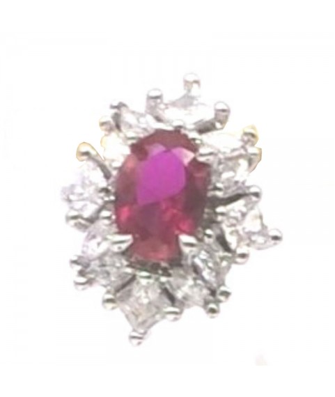 Natural ruby with oval red jewel ear stud