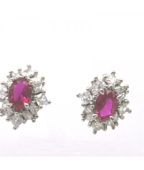 Natural ruby with oval red jewel ear stud