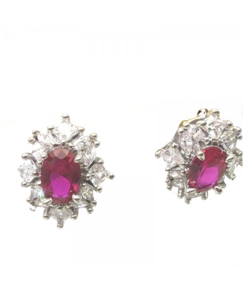 Natural ruby with oval red jewel ear stud