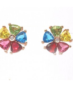 Natural Tourmaline with coloured jewel ear stud