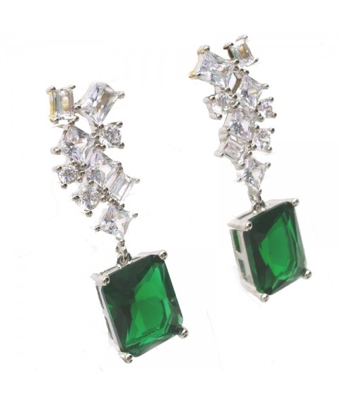 Natural Emeral with long square jewel earring