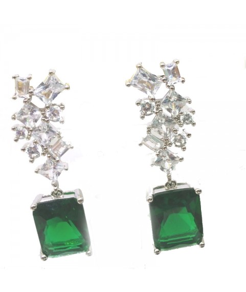 Natural Emeral with long square jewel earring