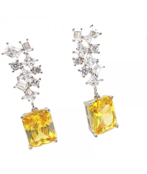 Natural Emeral with long square jewel earring