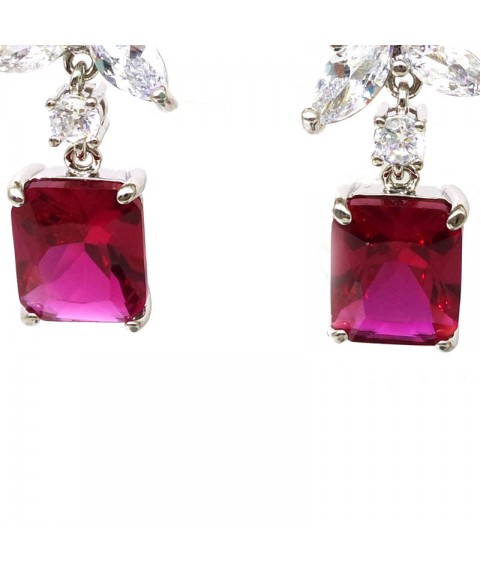 Natural ruby inlaid flower square gem Earrings