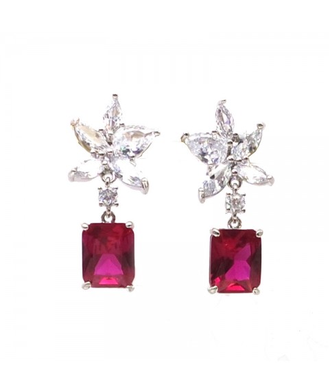 Natural ruby inlaid flower square gem Earrings