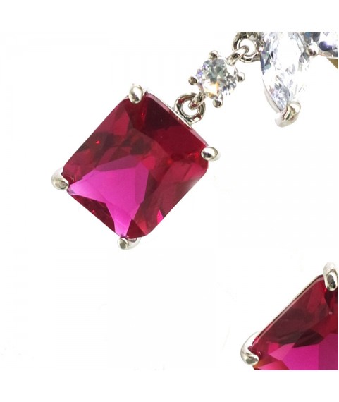 Natural ruby inlaid flower square gem Earrings