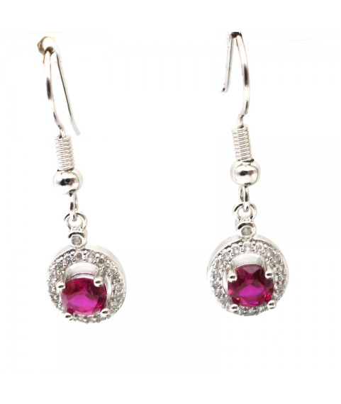 Natural ruby inlaid long small round gem Earrings