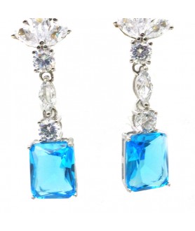 Natural blue topaz inlaid long square  gem  Earrings