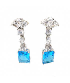 Natural blue topaz inlaid long square  gem  Earrings