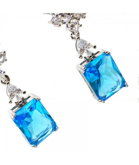 Natural blue topaz inlaid two-color long gem Earrings