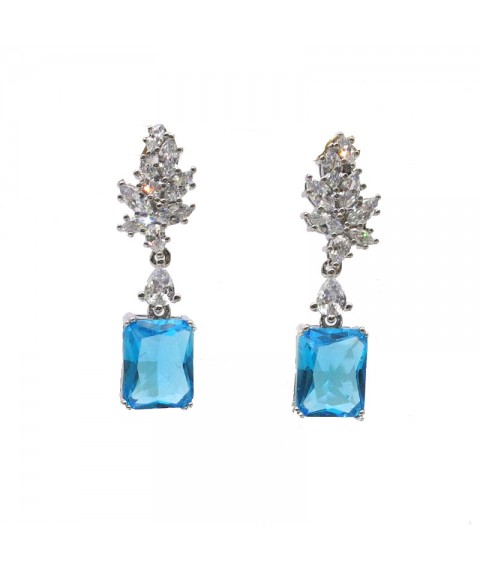 Natural blue topaz inlaid two-color long gem Earrings