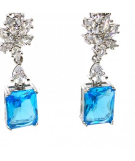 Natural blue topaz inlaid two-color long gem Earrings