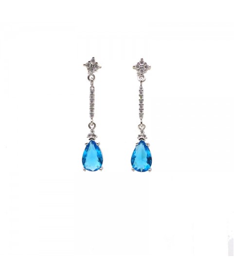 Natural blue topaz inlaid long drop gem Earrings