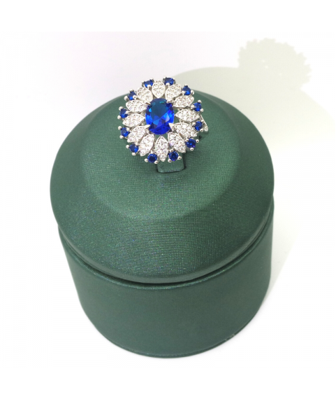 Natural Sapphire / Emeral inlaid two-color flower gem ring