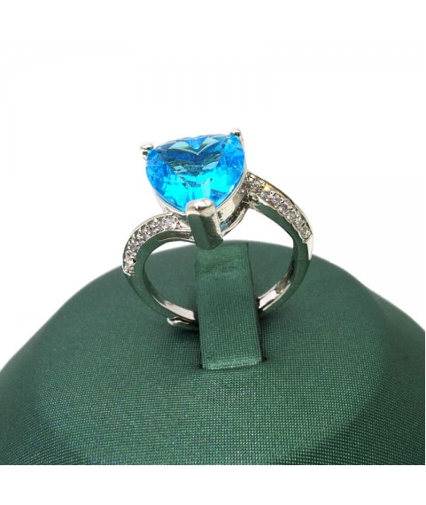 Natural blue topaz inlaid heart-shaped gem ring